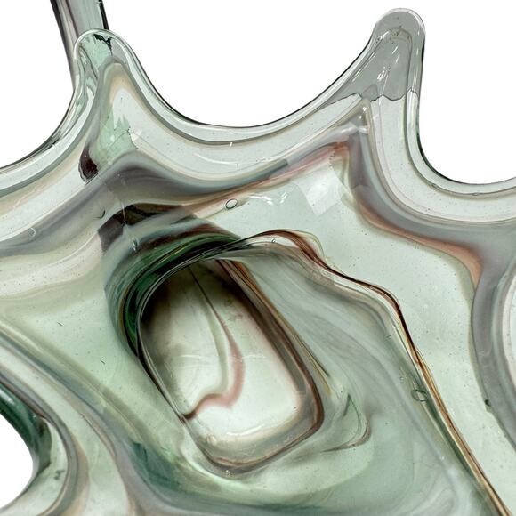 Vintage MCM Sooner Glass Blown Swirl Purple Orange White Swan Bowl Mid Century - Picture 6 of 6